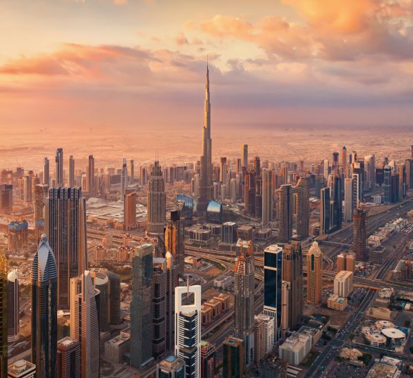 Dubai Downtown skyline, United Arab Emirates or UAE. Urban city.